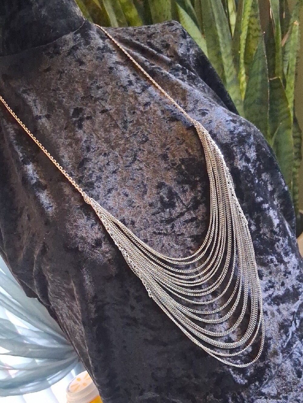 Multi-Strand Silver Layered Necklace - Elegant Draped Chains 30 InL. - Picture 3 of 11